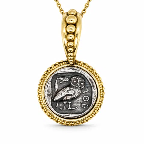 Ancient Greek Athena Owl Tetradrachm Coin Pendant: Sterling Silver, 18K Gold Filled, Museum Jewelry