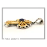 Natural Lapis Lazuli Imperial Byzantine Big Size Cross Necklace: Oxidized & 18K Gold Filled Silver