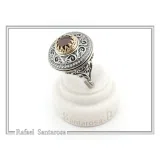 Genuine Red Garnet Byzantine Hand Sculptured Ring: Sterling Silver Oxidized and 18K Gold Filled