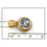 Athena Owl Tetradrachm Coin Antefix Pendant: Sterling Silver oxidised on 18K Gold-Filled Filigree Base