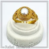 Sterling Silver Gold Filled Freshwater Pearl Ring Ancient Greek Antefix Filigree Design Handmade