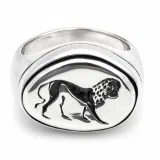 Lion Signet Seal Men Ring: Greek Mythology symbol of strength Oxidized Sterling Silver