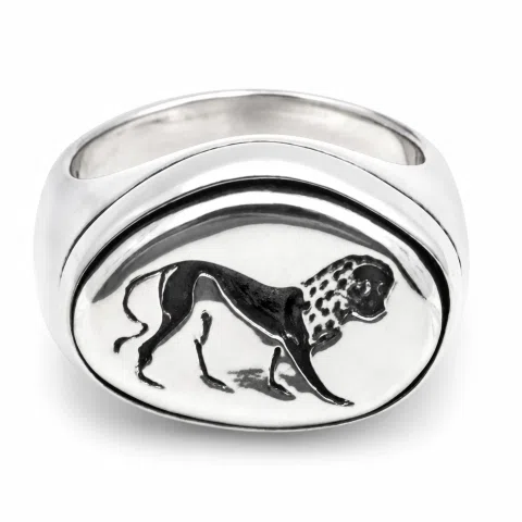 Lion Signet Seal Men Ring: Greek Mythology symbol of strength Oxidized Sterling Silver