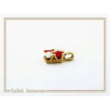 Alabaster Rose Flowers Gems Bouquet Square Necklace: Red &White Roses, Silver 18K Gold Filled.