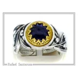Natural Lapis or Pearl Floral Olive Branch Ring: Oxidized Sterling Silver Gold Filled Filigree