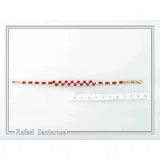 Tennis bracelet with red & white rose flowers on square beads. 18K gold filled silver