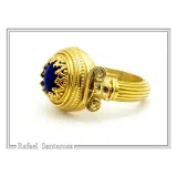 Natural Lapis Lazuli Ancient Greek Ionic Column Design Sterling Silver 18K Gold-Filled Ring