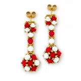 Red & White Alabaster Rose Flowers Shaped Gems Drop Earrings: Gold-Filled Sterling Silver