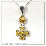 Byzantine Cross Necklace Sterling Silver Oxidized & 18K Gold Filled Handmade Pendant, Medieval Christian Jewelry