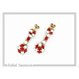 Red & White Alabaster Rose Flowers Shaped Gems Drop Earrings: Gold-Filled Sterling Silver