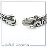 Greek Key Meander Oxidized Sterling Silver 925 Bangle Bracelet Handmade Artisan Jewelry Gift Women
