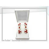 Red & White Alabaster Rose Flowers Shaped Gems Drop Earrings: Gold-Filled Sterling Silver