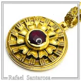 Ancient Greek Flower Museum Replica Pendant, Sterling Silver 18K Gold Filled Natural Garnet Necklace