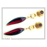 Olive Leaf Floral Dangle & Drop Earrings: Transparent Enamel, Natural Garnet, 18K Gold Filled Silver