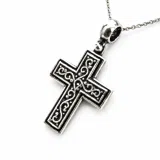 Oxidized Sterling Silver Men Cross Pendant: Byzantine Design Christian Necklace