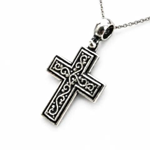 Oxidized Sterling Silver Men Cross Pendant: Byzantine Design Christian Necklace