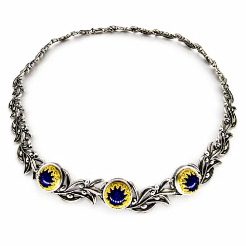 Genuine Lapis Lazuli Olive Branch beaded Nature Symbol Necklace, Floral Sterling Silver Jewelry