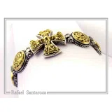 Byzantine Cross beaded Bracelet: handmade 18k Gold Filled and Oxidized Sterling Silver