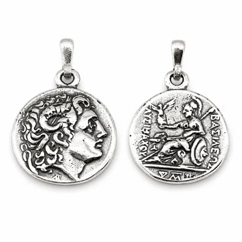 Ancient Greek sterling silver tetradrachm pendant with deified Alexander the Macedon, Lysimachus coin museum replica