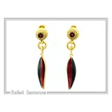 Olive Leaf Floral Dangle & Drop Earrings: Transparent Enamel, Natural Garnet, 18K Gold Filled Silver