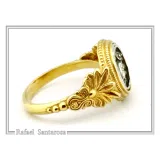 Tetradrachm Athena Owl Replica Greek Coin Ring, Antefix Filigree decoration: Sterling Silver oxidized & Gold-Filled