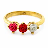 Sculptured Alabaster Rose Flowers Floral Statement Ring: 18K Gold-Filled Sterling Silver