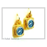 Athena Owl Coin Greek Museum Earrings: 18K Gold Filled Filigree and Oxidised Sterling Silver