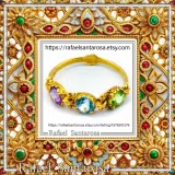 Filigree Byzantine Genuine Amethyst, Topaz & Peridot beaded Ring: Sterling Silver 18k Gold Filled