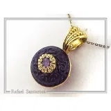 Art Deco Natural Amethyst Pendant: Oxidized and 18K Gold Filled Sterling Silver