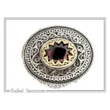 Dark Red Genuine Garnet Byzantine Style Ring: Oxidized Sterling Silver & 18K Gold Filled Bezel
