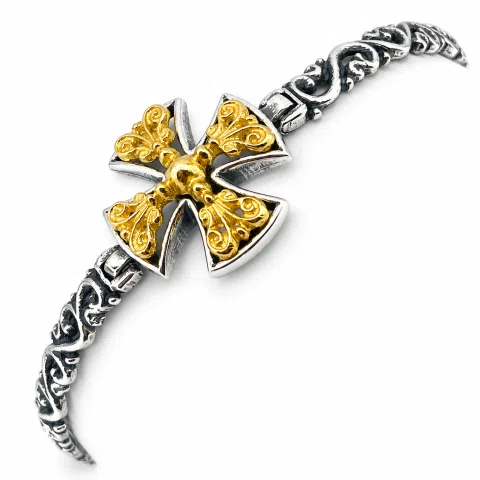 Byzantine Filigree Cross Bracelet: Oxidized and 18K Gold Filled Sterling Silver