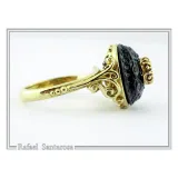 Natural Amethyst Black and Gold Byzantine Ring: 18K Gold Filled & Oxidized Sterling Silver
