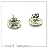 Oxidized Sterling Silver Athenian Tetradrachm Owl Earrings: Athena Coin Studs with Sky Blue Enamel