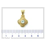 18K Solid Yellow Gold Byzantine Cross Filigree Pendant: Natural Sky-Blue Topaz Handmade Necklace