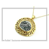 Athena Owl Coin Greek Key Pendant, Museum Jewelry: Oxidized & 18K Gold Filled Sterling Silver