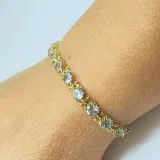 Genuine Brilliant cut Topaz Beaded Tennis Bracelet: 18K Solid Gold Byzantine Filigree Bracelet