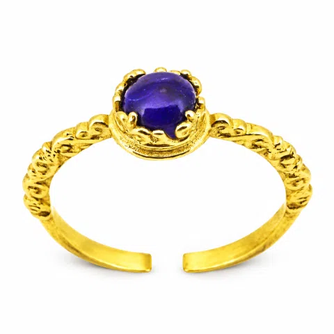 Genuine Lapis Lazuli Byzantine Statement Ring: Sterling Silver 18k Gold-Filled Filigree Bezel