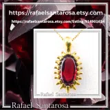 Handmade Garnet Pendant: Sterling Silver 18K Gold-Filled Bezel
