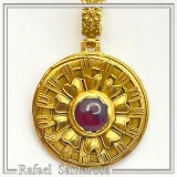 Ancient Greek Flower Museum Replica Pendant, Sterling Silver 18K Gold Filled Natural Garnet Necklace