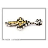 Byzantine Religious Cross Pendant Sterling Silver Oxidised 18k Gold Filled Garnet Necklace