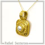 Genuine pearl Byzantine Filigree handmade Pendant: Sterling Silver 18K Gold Filled