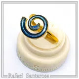 Blue Enamel Spiral Adjustable Statement Ring: Eternity Symbol 18 Karat Gold Filled Sterling Silver