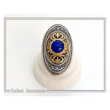 Natural Lapis Lazuli Big Byzantine Ring: Oxidized & 18k Gold Filled Sterling Silver