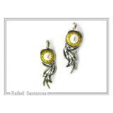 Natural Lapis Lazuli Olive Branch Earrings: Oxidized Sterling Silver, 18K Gold Filled Filigree Bezel