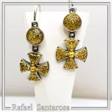 Byzantine religious statement handmade cross earrings, sterling silver 18K gold filled