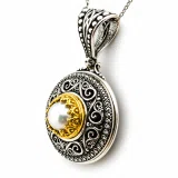 Byzantine natural Pearl Pendant: Oxidized Sterling Silver and Gold-Filled Filigree Necklace