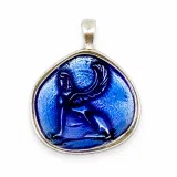 Sphinx of Delphi Greek Coin Necklace: Sky Blue Transparent Enamel on Sterling Silver Coin