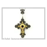 Byzantine Religious Cross Pendant Sterling Silver Oxidised 18k Gold Filled Garnet Necklace