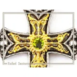 Byzantine Religious Christian Cross Necklace: Natural Garnet, Oxidized & 18K Gold filled Sterling Silver