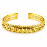 Greek Key Meander Design Adjustable Cuff Bracelet: Sterling Silver 18K Gold Filled